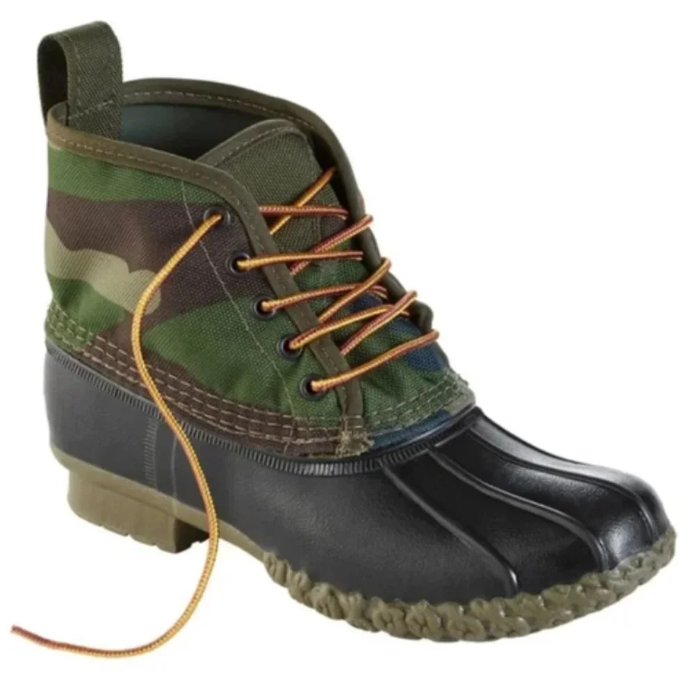 LL Bean Green Camo Quilted Nylon Ankle Boots Slip On Outdoor Hiking 8 - Picture 1 of 13